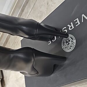 VERSACE TEMPEST BLACK LEATHER KNEE-HIGH BOOTS